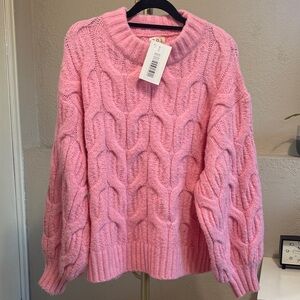 NWT Boutique Brand POL Pink Cable Knit Sweater - Size Large